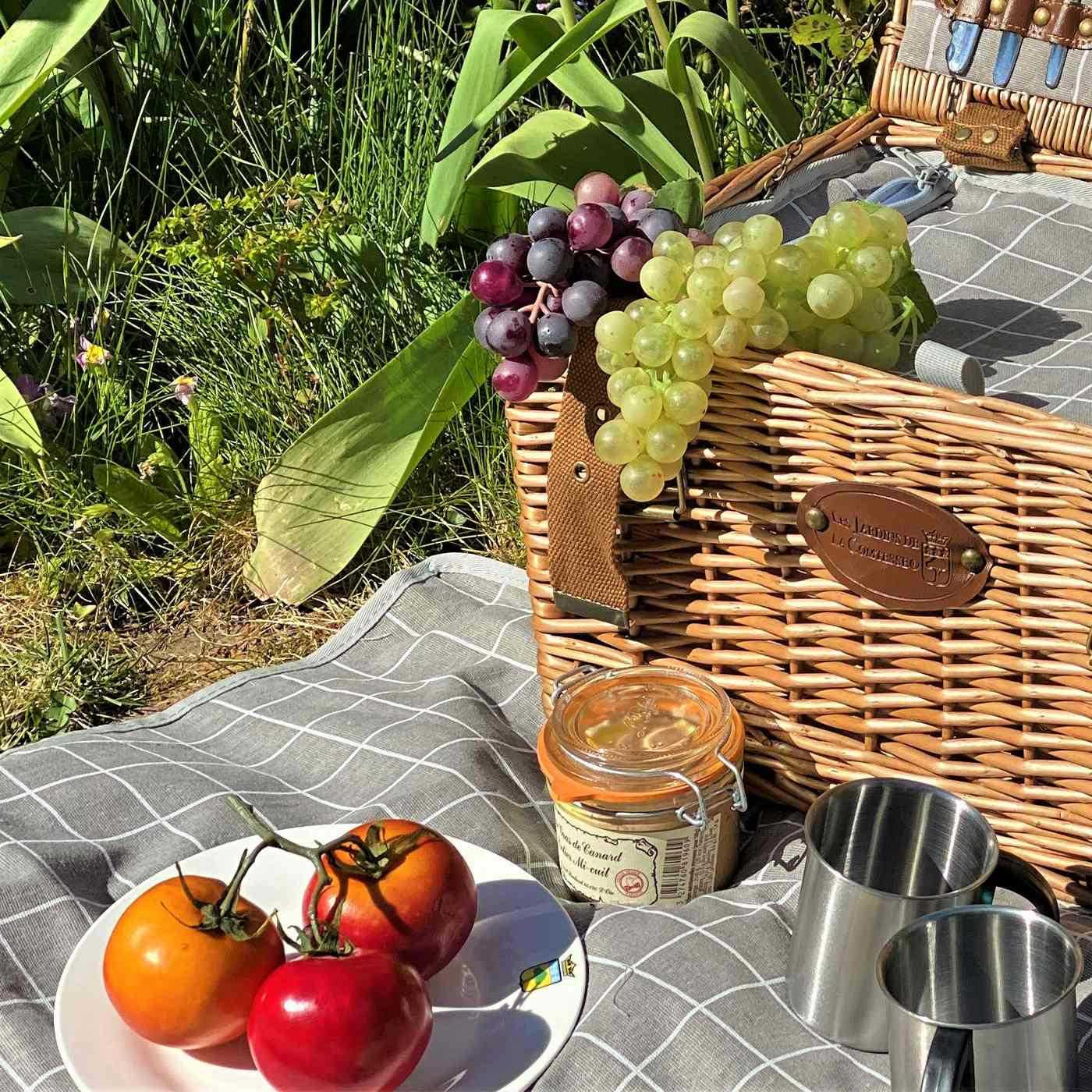 - Nappe XL pique-nique à revers imperméable gris et taupe 280 x 140 cm