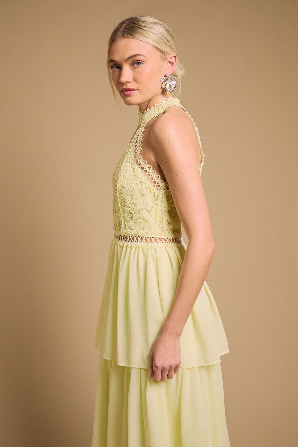 Oasis Lace Tiered Halter Neck Midi Dress