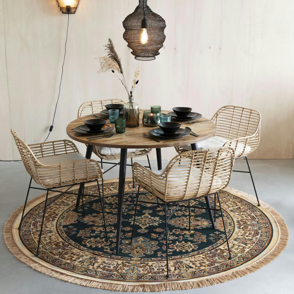 RAZ V - Tapis persan à franges beige D200 cm