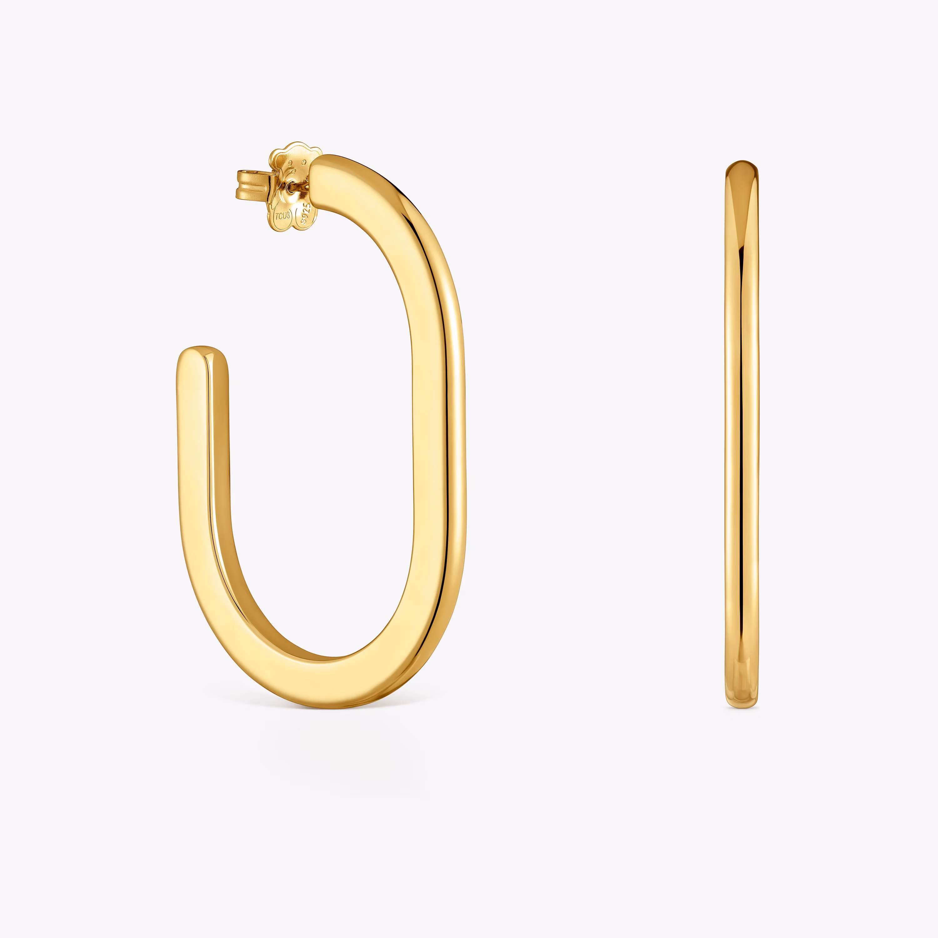 Pendientes de aro largos con baño de oro 18 kt sobre plata Line