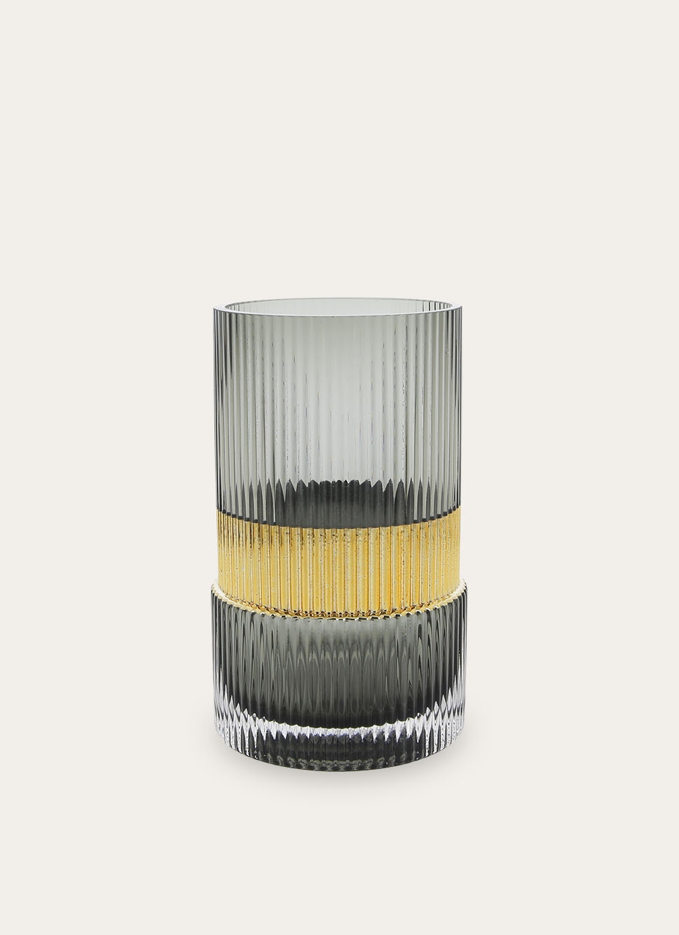 VASE EN VERRE STRIÉ ET CEINTURE DORÉE NOIR/DORE