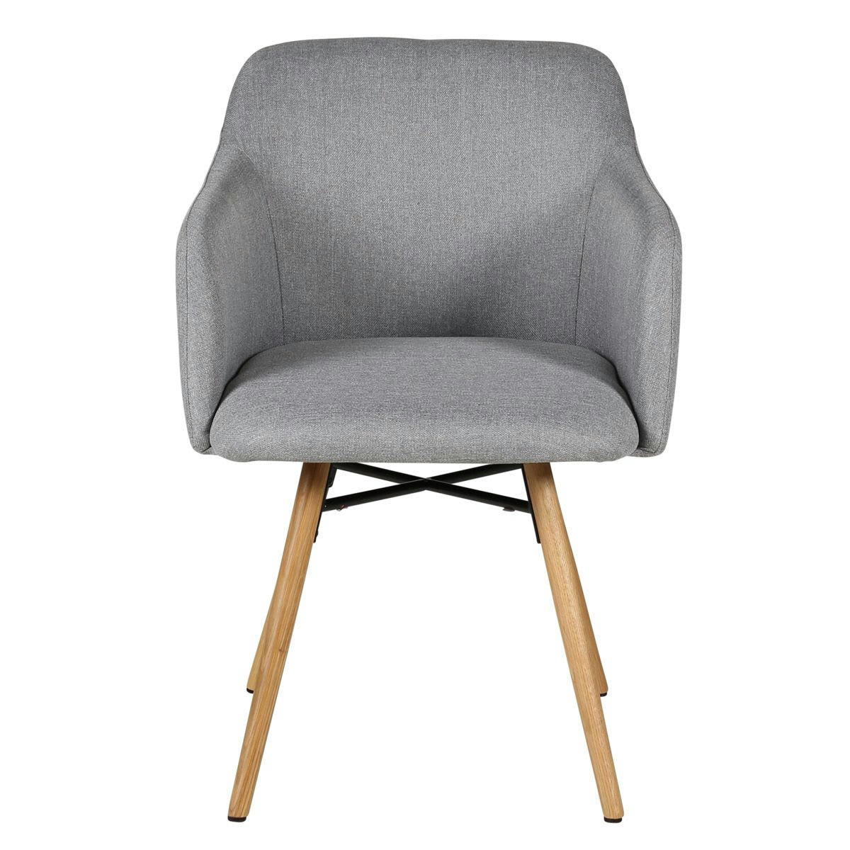 MAY - Chaise accoudoirs gris clair en tissu pieds chêne naturel