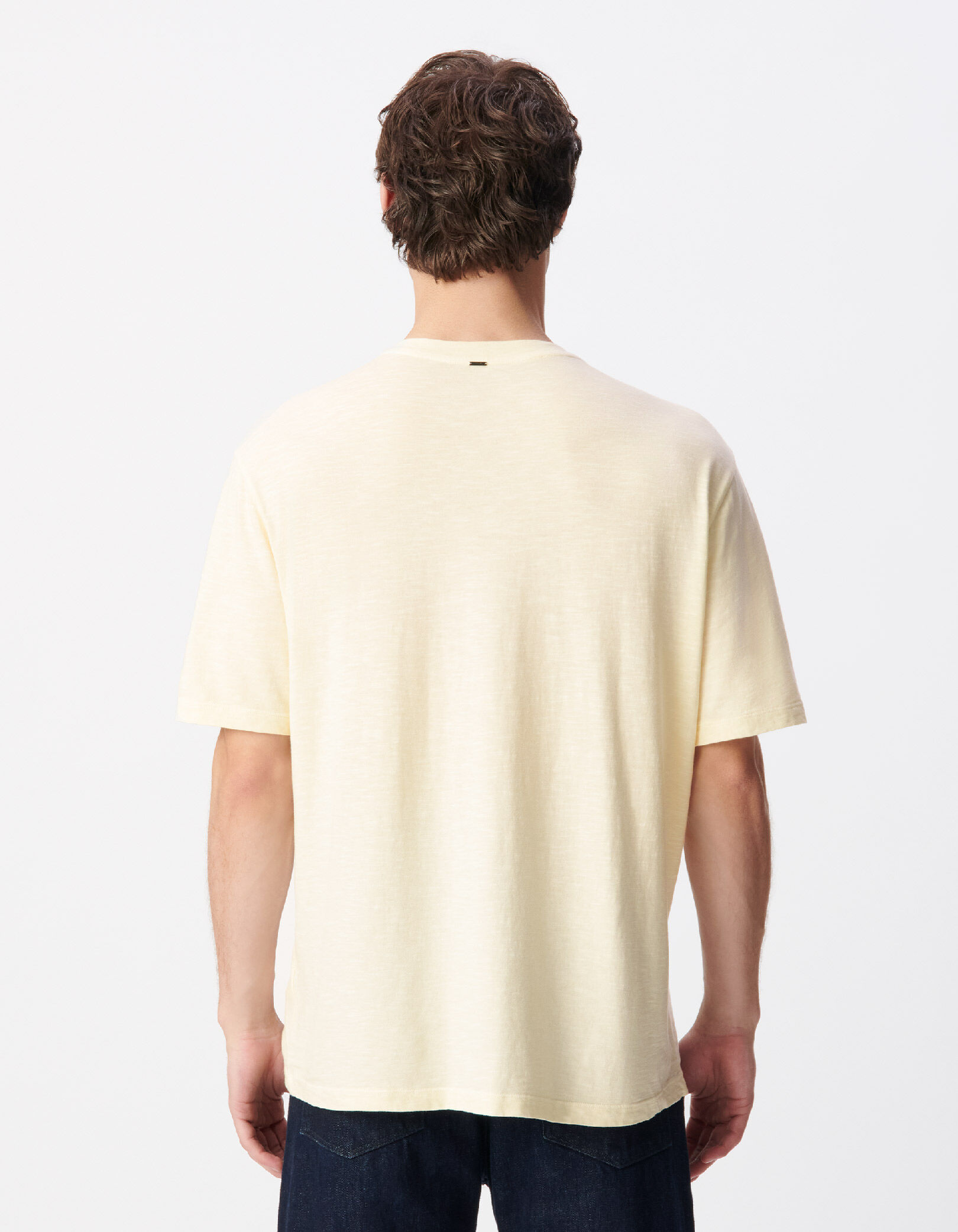 T-shirt col rond beige coton bio poche visuel Homme