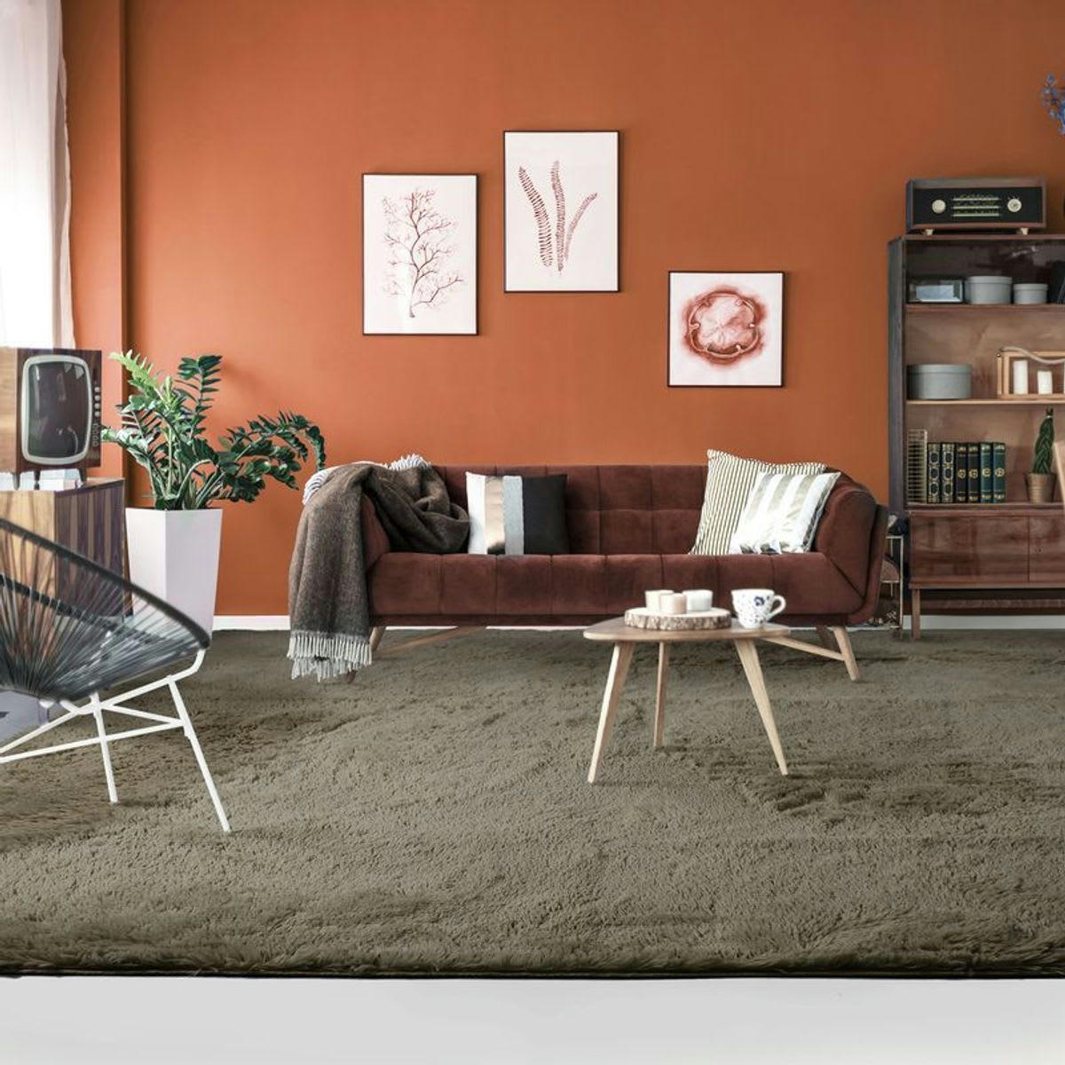 NEO - Tapis lavable à base fine et souple extra doux taupe 225x340