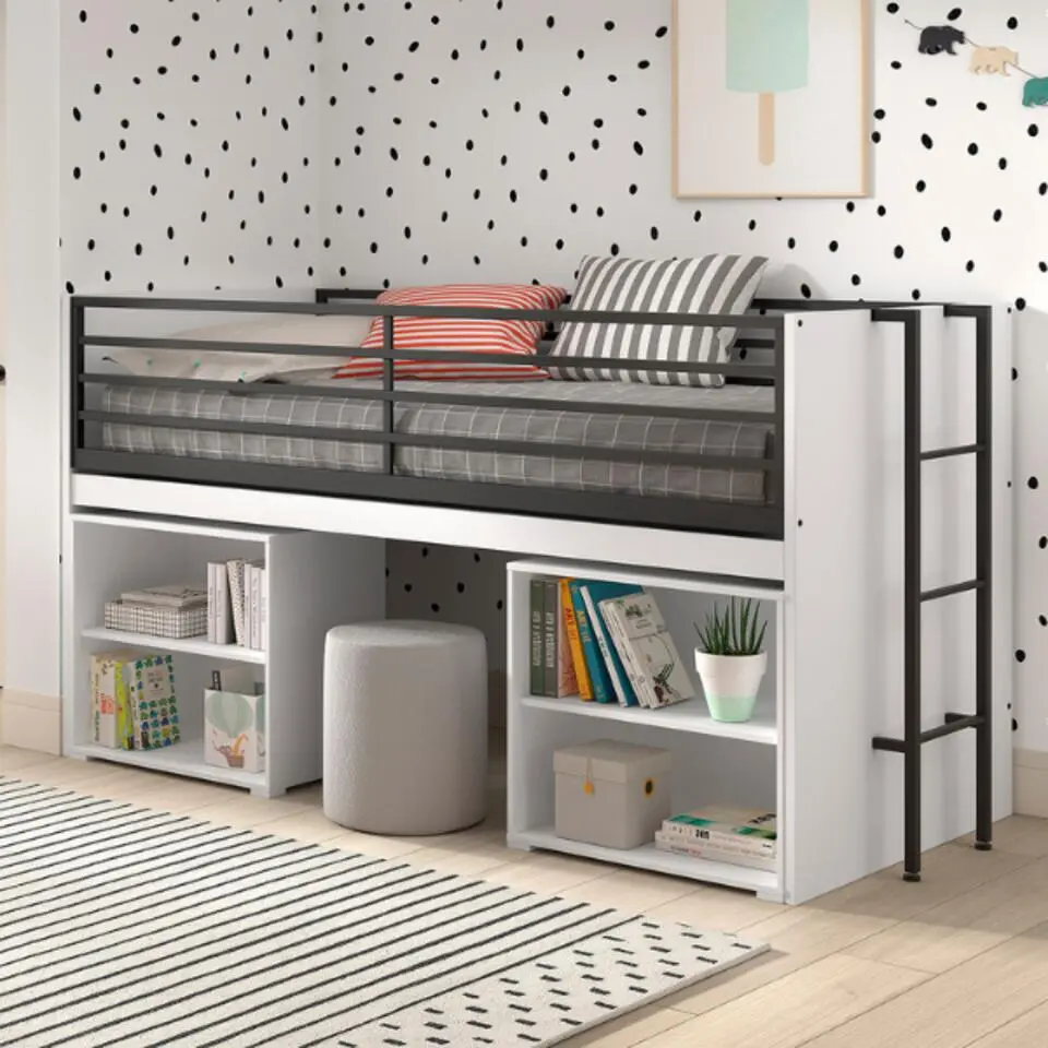 Halfhoogslaper Sammie 90x200cm - met bureau en boekenrekjes - wit