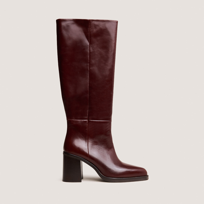 Bottes à talons lamellésen cuir marron | DICKINSON