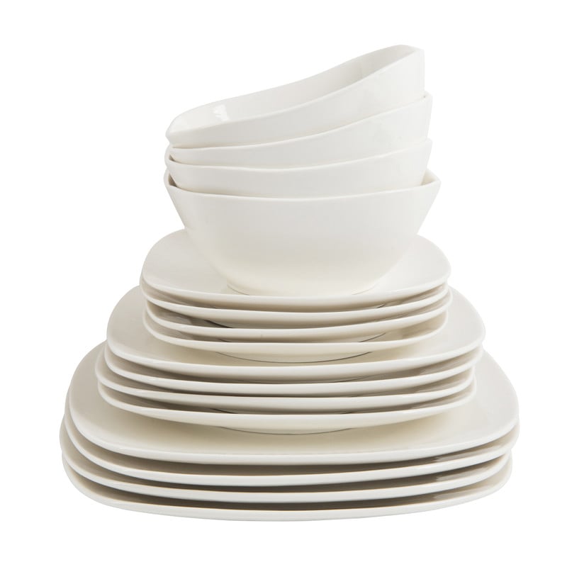 Serviesset - 16-delig - vierkant met afgeronde hoeken - wit - 4 persoons