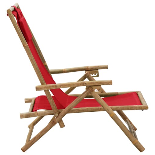 NNEVL Reclining Relaxing Chair Red Bamboo and Fabric
