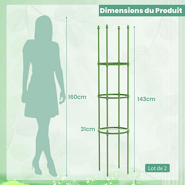 Lot de 2 Treillis de Jardin,avec Hauteur Réglable, Métallique, Tête en Forme de Bourgeon, pour Plantes en Pot, pour Balcon Patio