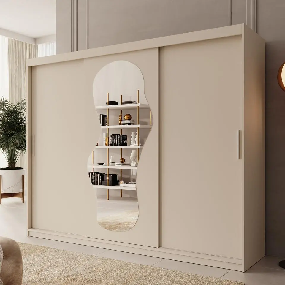 Meubella - Kledingkast Ulysses - Beige - 250 cm - Met spiegel