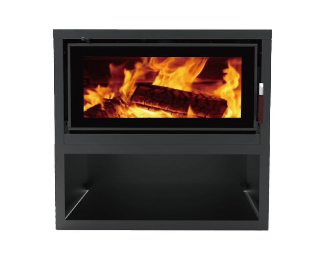 Aura MKII Freestanding Wood Heater on Wood Stacker
