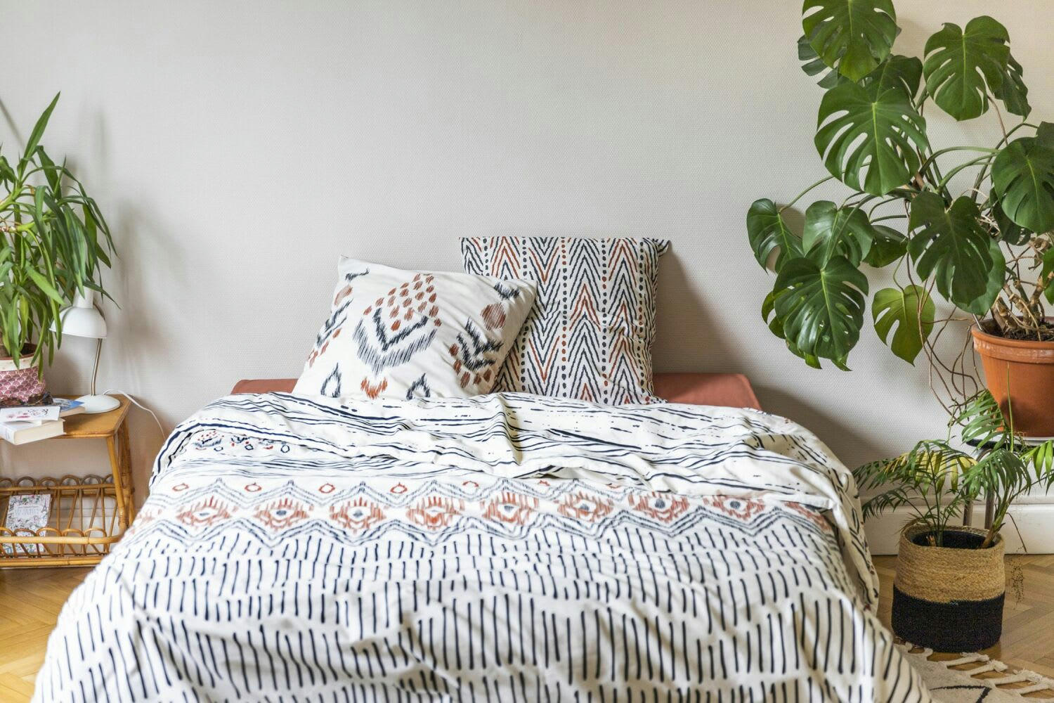 ETHNIC - Parure housse de couette coton blanc 200x200 cm