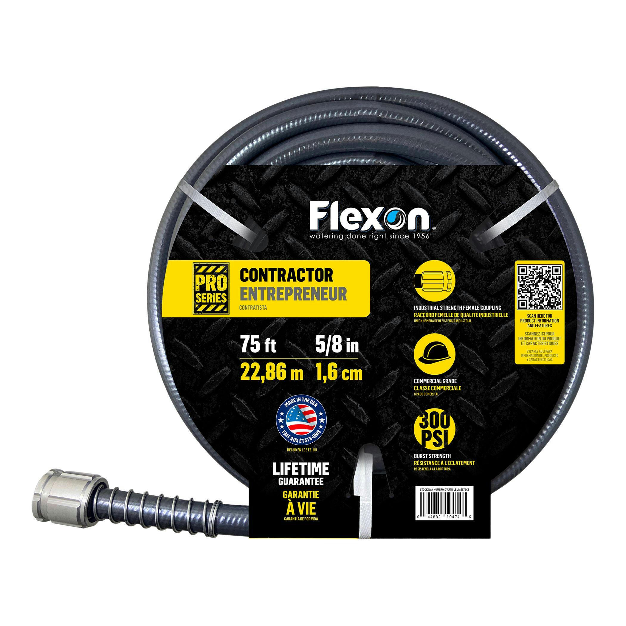 Flexon Heavy-Duty Commercial Grade Lightweight Contractor Hose with Crush Proof Couplings, 75-ft