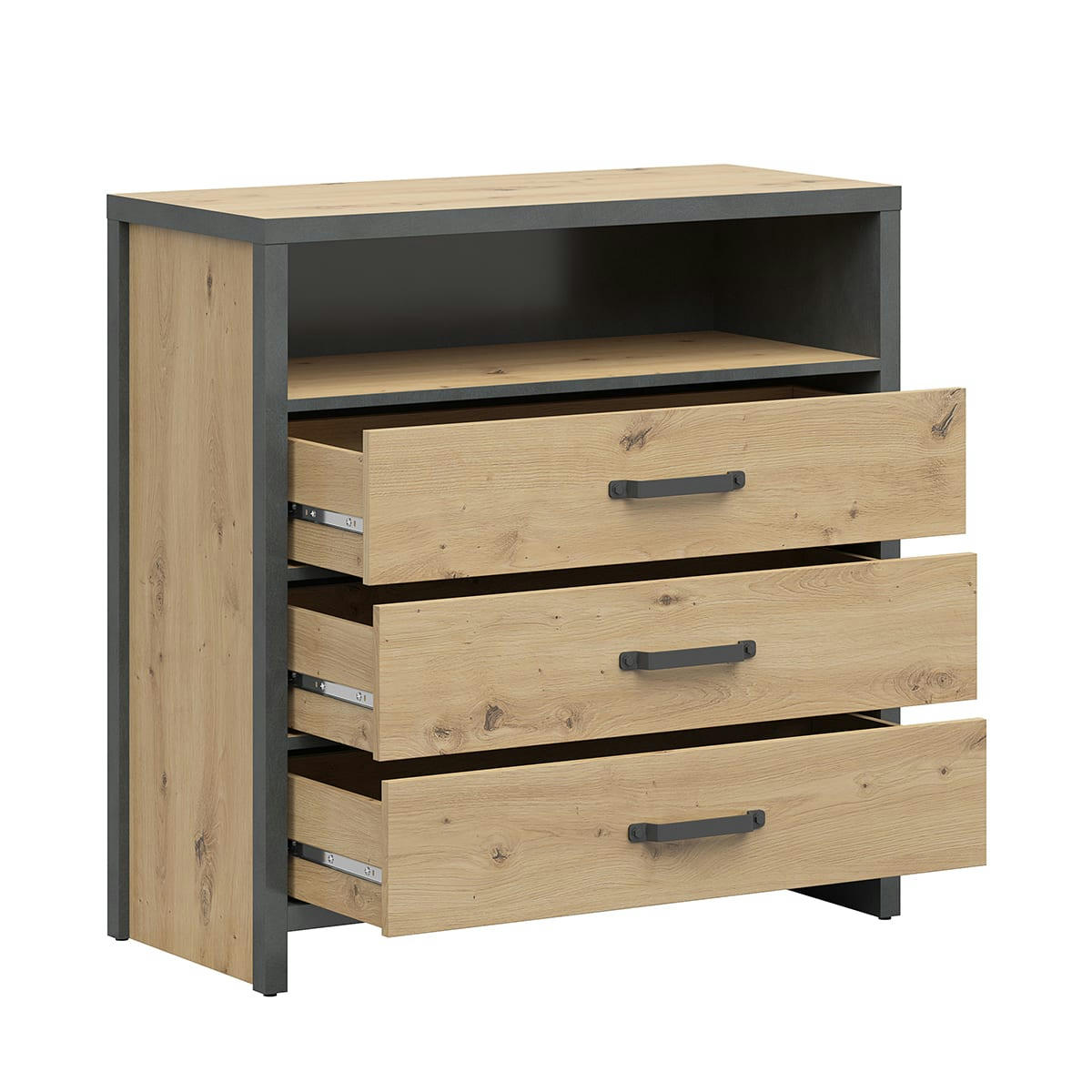 - Commode 3 tiroirs stratifiés naturel et gris