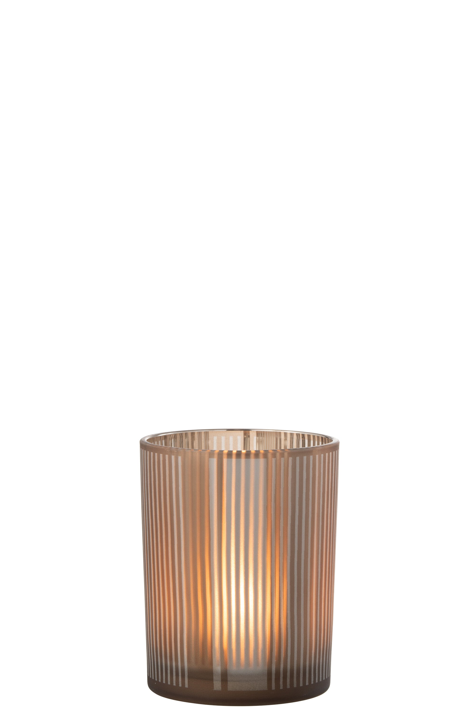 J-Line windlicht Strepen - glas - bruin wit - medium