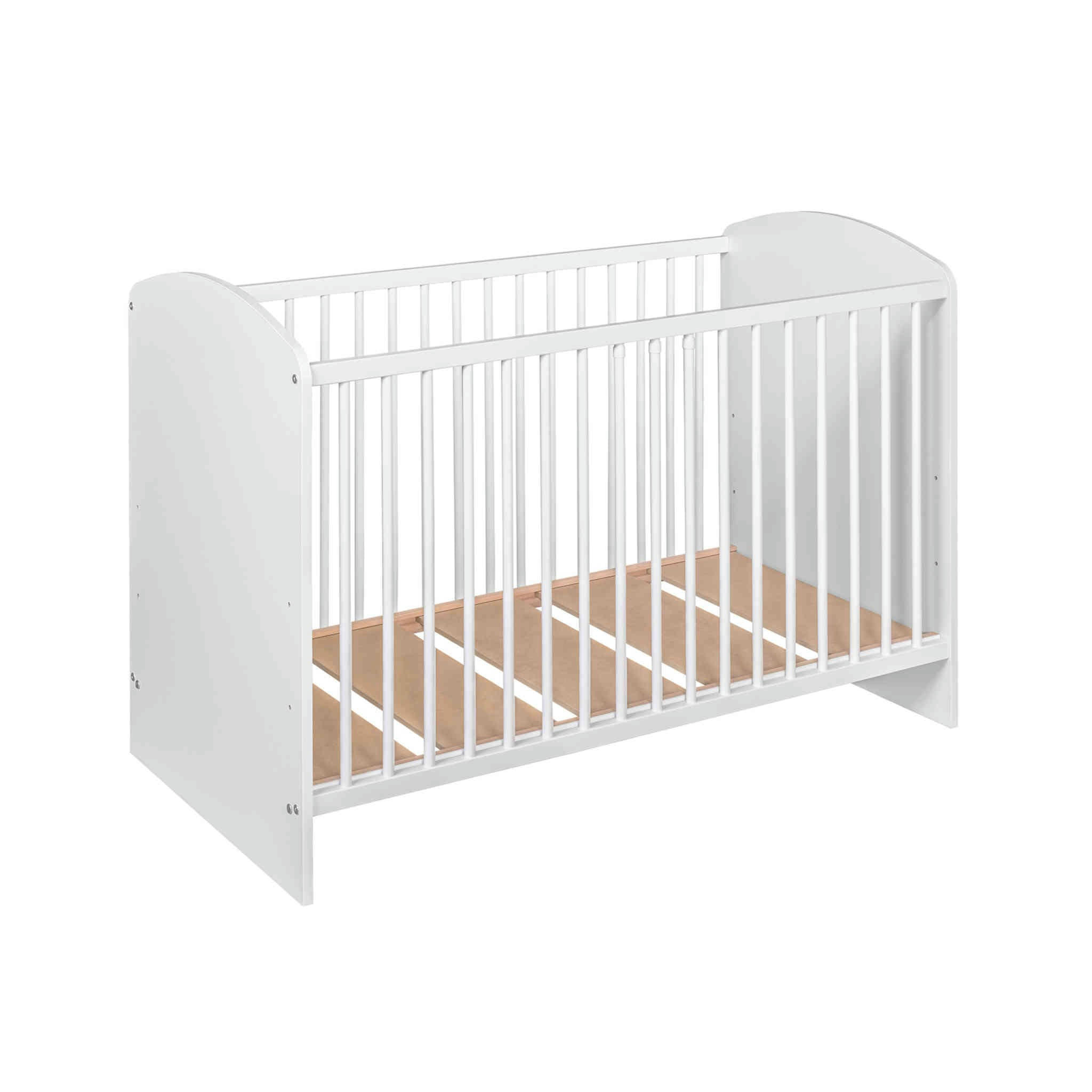 - Lit bébé en bois massif avec sommier réglable blanc 60x120