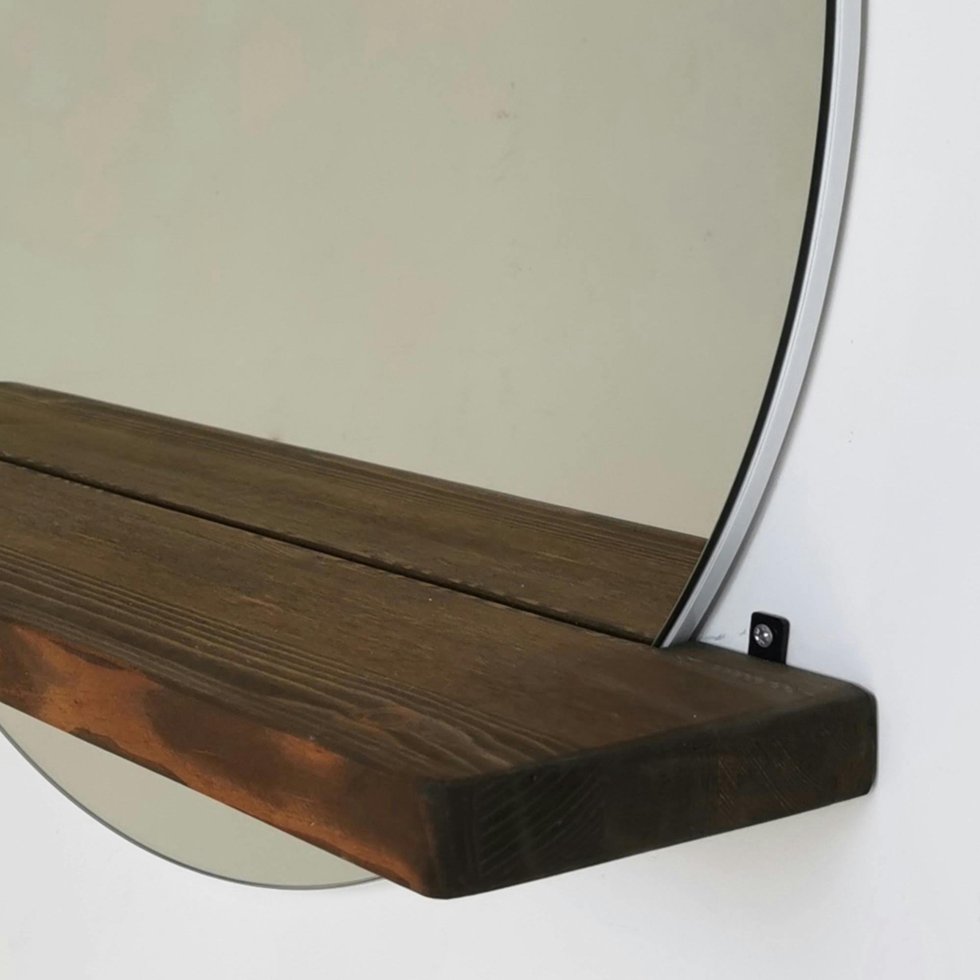 Miroir rond avec étagère en bois brun HILO