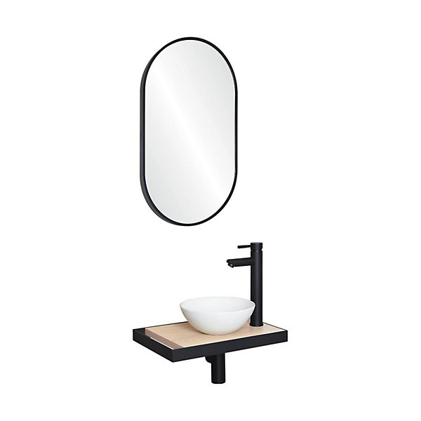 Meuble lave-mains SOHO plan fin p-serviette côté vasque blanche rob miroir