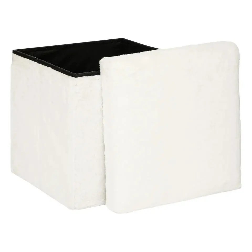 Atmosphera Poef/hocker - opbergbox - wit - PU/MDF - 38 x 38 cm