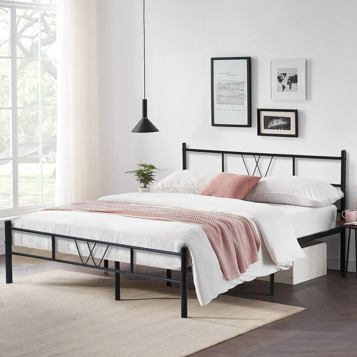 Metal Heavy Duty Metal Bed Frame Platform Bed with Headboard and Footboard