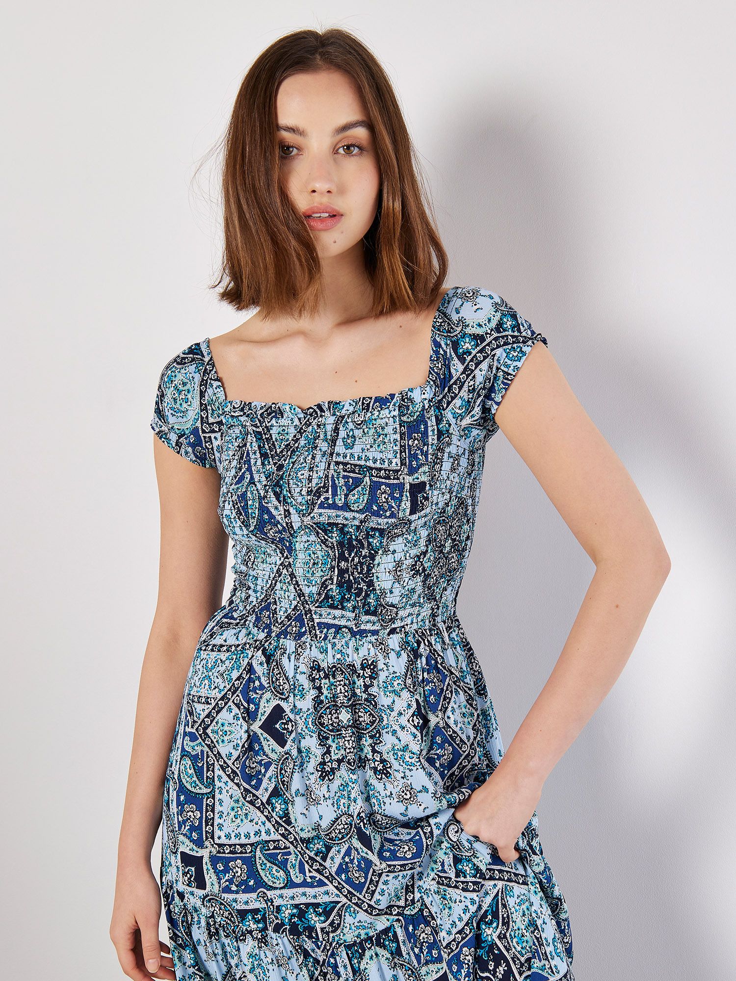 Apricot Scarf Print Milkmaid Maxi Dress