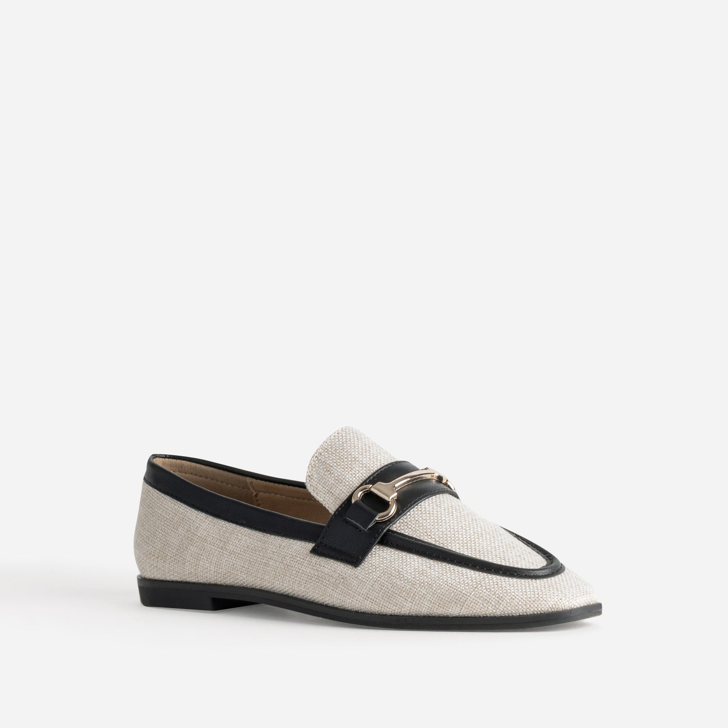 Mocassin bi-matière beige lin et noir