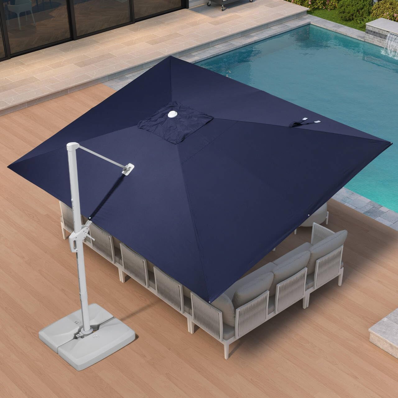 PURPLE LEAF 10' × 13' Patio Umbrella With Base White Cantilever Umbrella Square Outdoor Offset Umbrella Windproof with 360° Rotation for Garden Deck Pool, Navy Blue