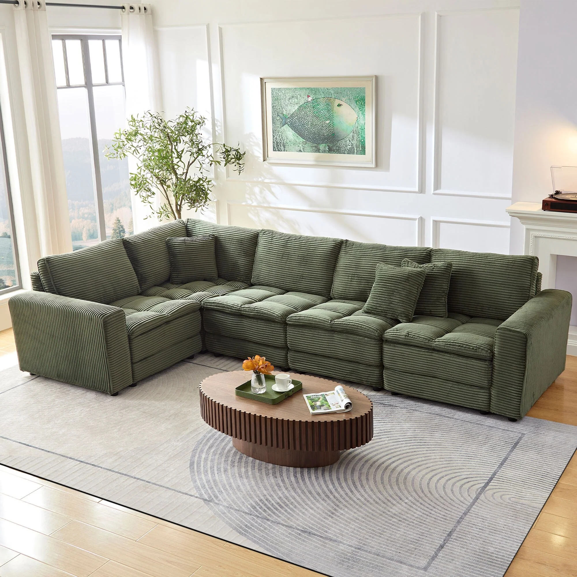 Modern Modular Corduroy Sofa with High Density Sponge and Pocket Springs and Removable Cushions for Living Room and Guest Room