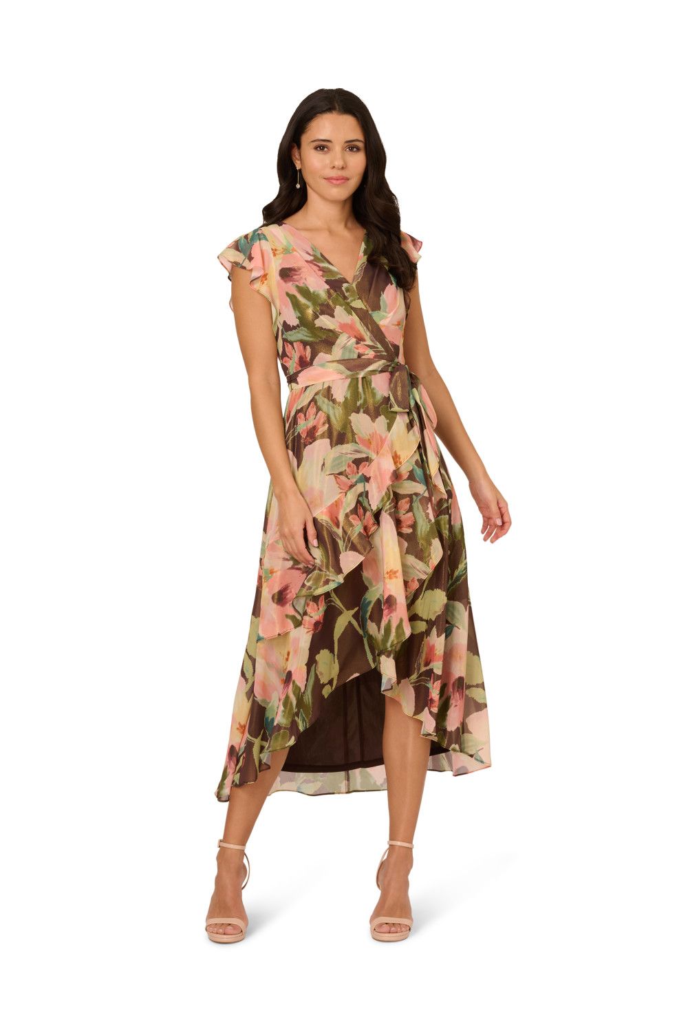 Adrianna Papell Floral Hi Low Midi Dress