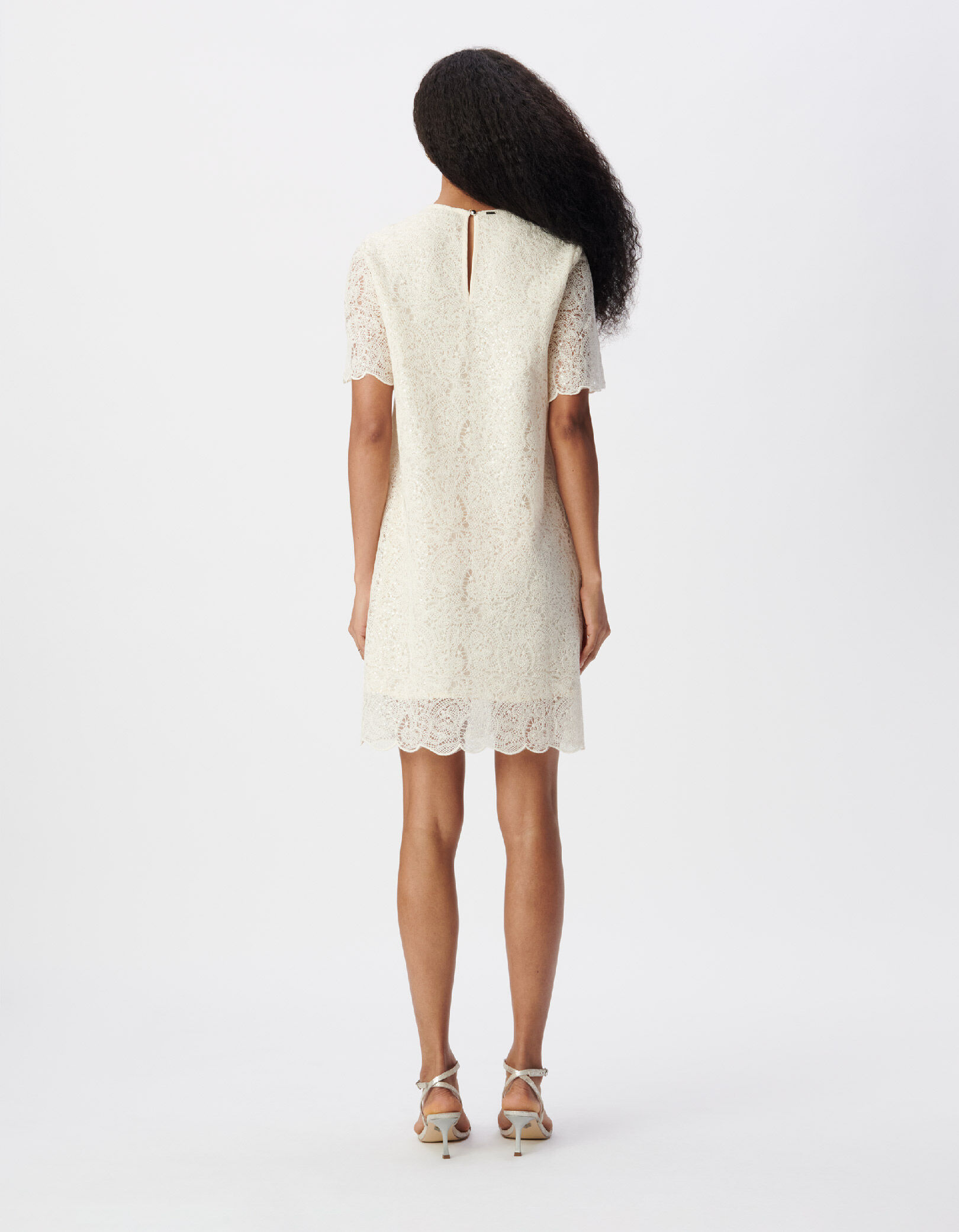 Robe courte blanche broderies et sequins Femme