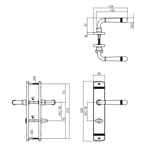 Langschild-Garnitur »Helena«, 235x45x8 mm WC 788 mm