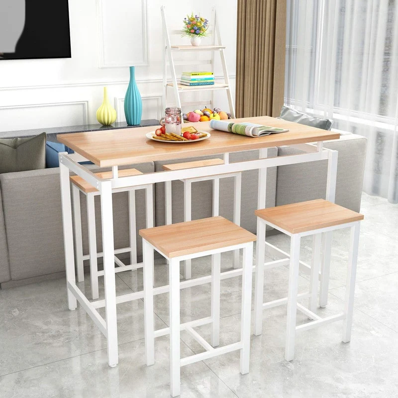 5-Piece Dining Table Set, Modern Pub Table Set with 4 Stools, Counter Height Bar Table Set, 4-Person Home Dining Table Set