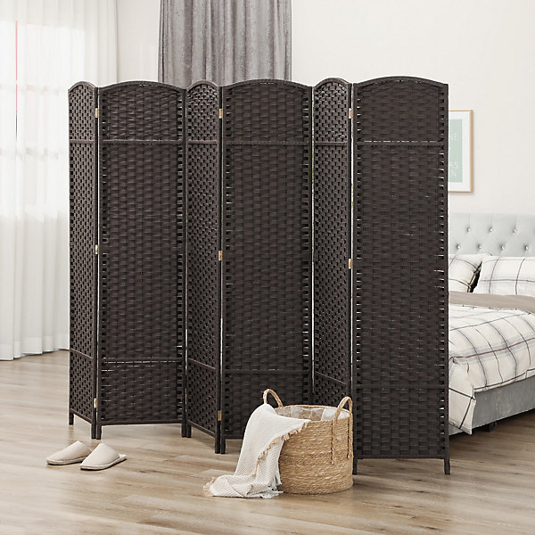Paravent intérieur pliable 6 panneaux 240 x 170 cm - séparateur de pièce finition tressée - PPbois pin chocolat