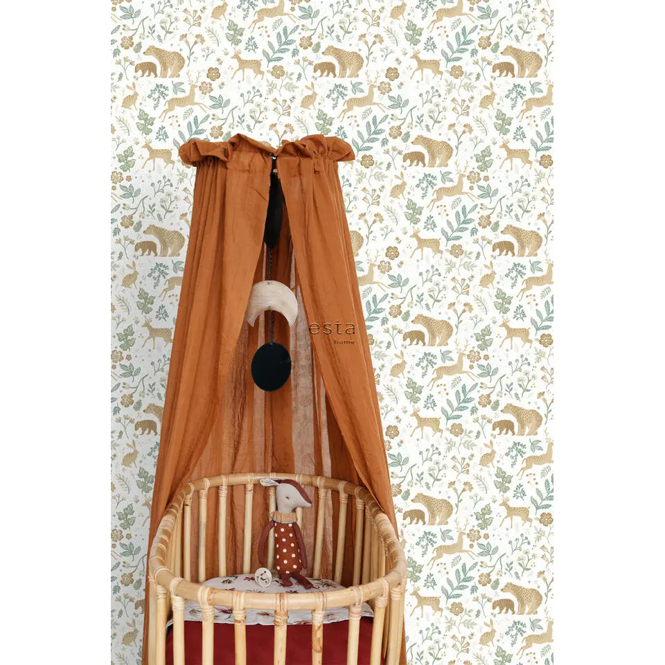 ESTAhome behang bos met bosdieren groen en beige - 53 cm x 10.05 m