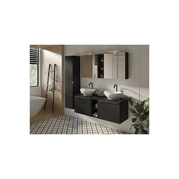 Meuble de rangement VANTA 80 cm noirCaisson mural suspendu avec portes et miroirs