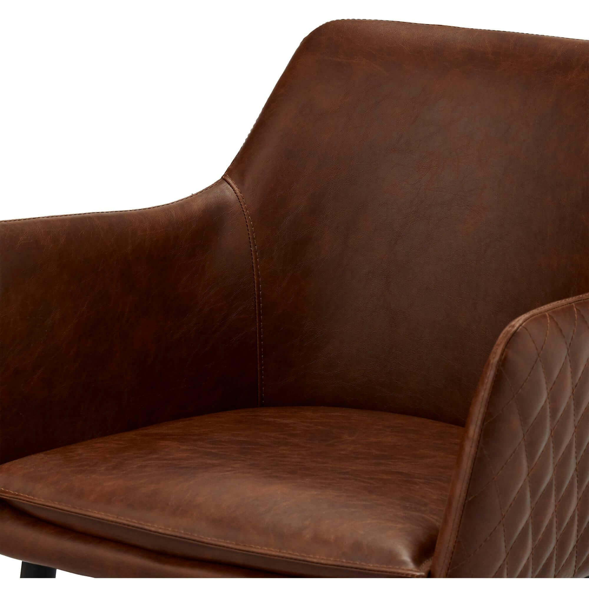 SHIVA - Lot de 2 chaises avec accoudoirs en simili marron clair