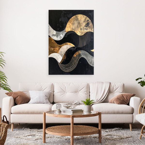 Obraz do salonu sypialni, Abstrakcja geometryczna złoto czarna 20x30