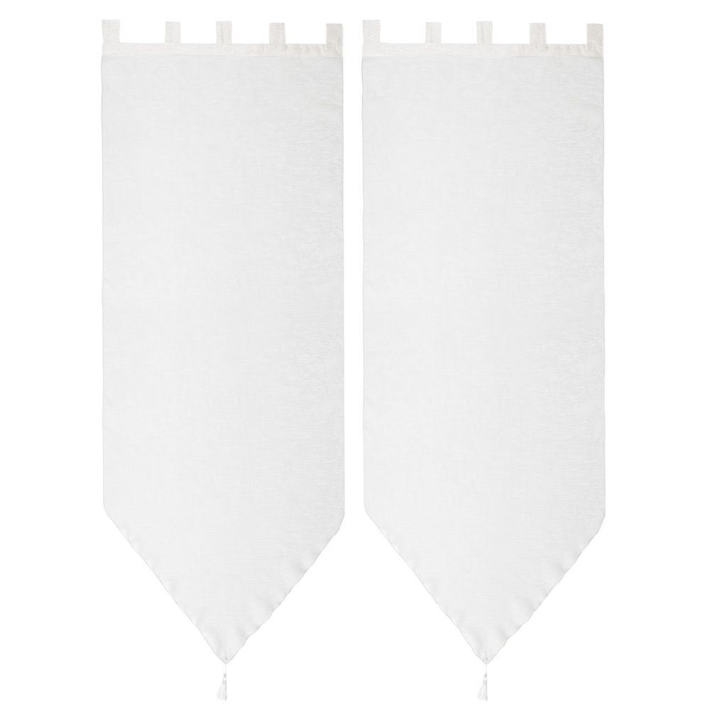 Vitrage à pattes voile uni blanc finition pointe pompon 60x160 cm x2