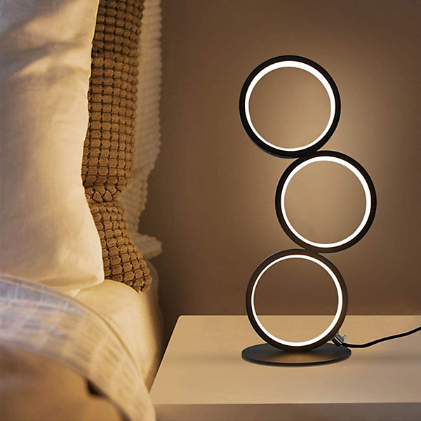 Nettlife Lampe de table LED noire, touch dimmable, métal, design moderne, anneau aluminium, pour bureau