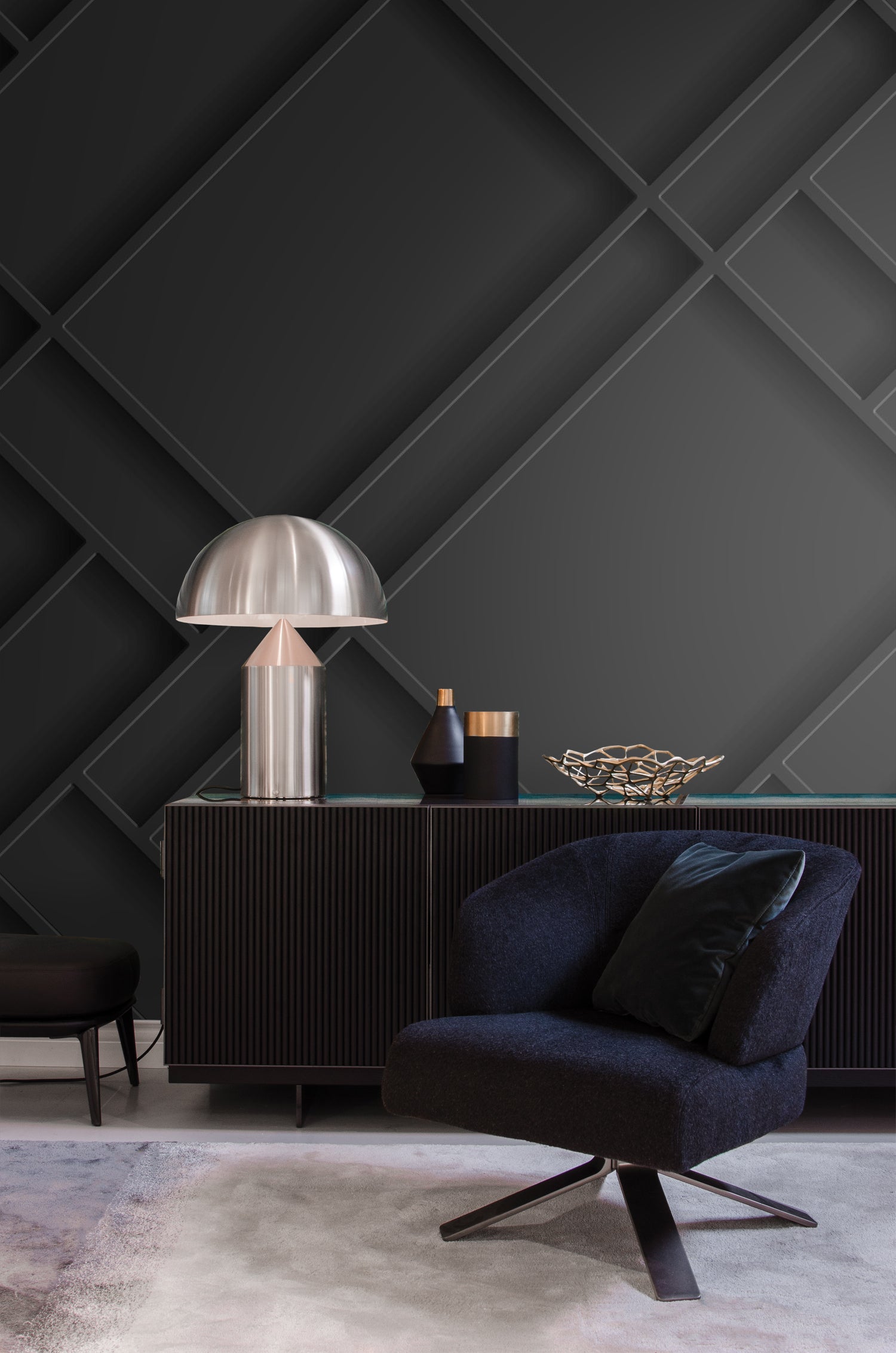 Origin Wallcoverings fotobehang wandpanelen diagonaal zwart - 200 x 279 cm - 357327