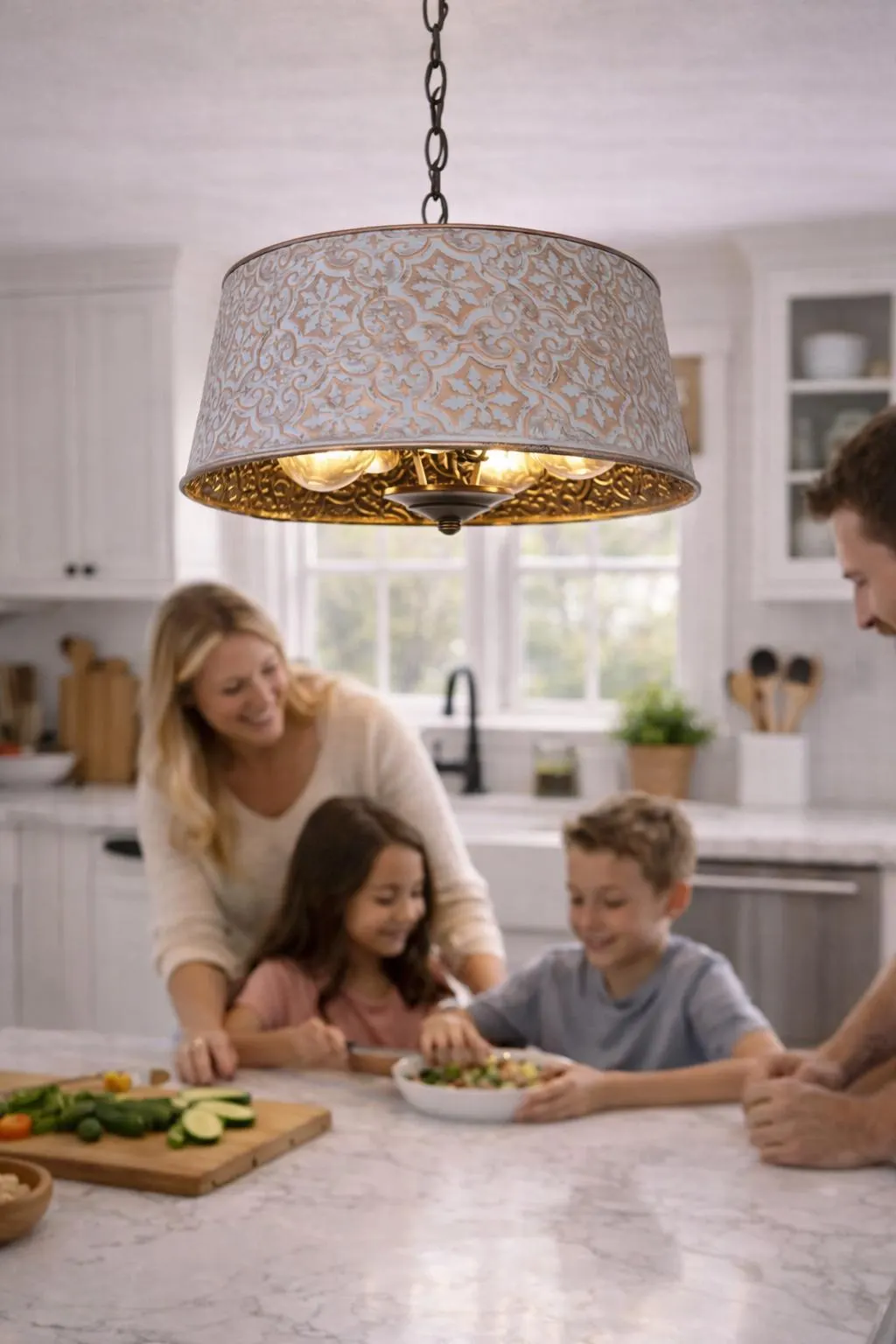 Ornate Copper Farmhouse Chandelier Light Dining Room Lighting Fixture Flush Mount Metal Kitchen Bathroom Cabin Cottage Lodge Office AirBnb