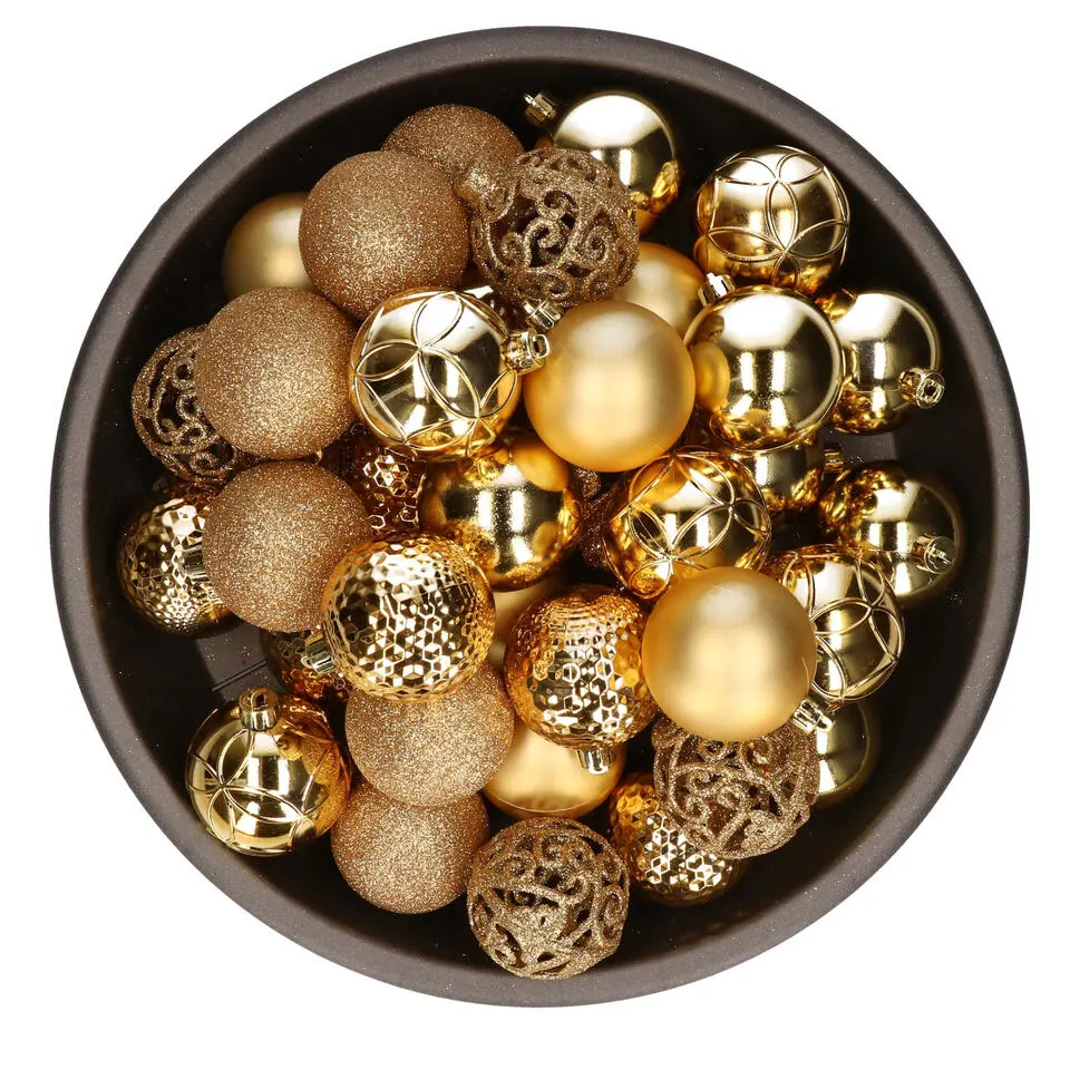 Bellatio Decorations Kerstballen - 37x - kunststof - goud - 6cm