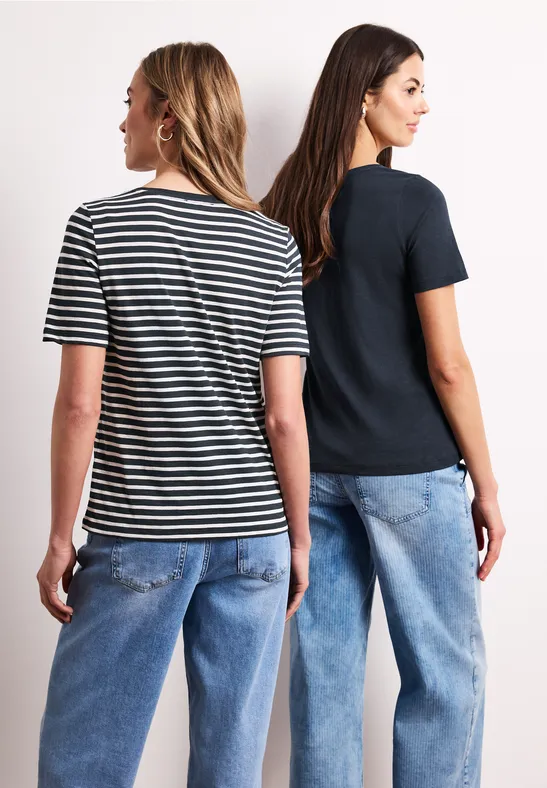 T-Shirts mit rounded V-Neck im 2er-Pack