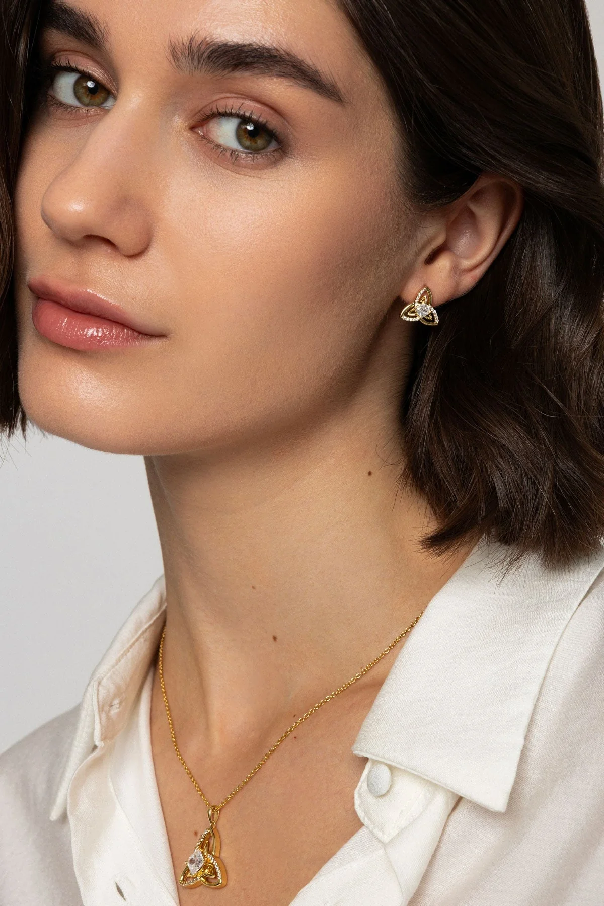 Gold Celtic Earrings With Stone