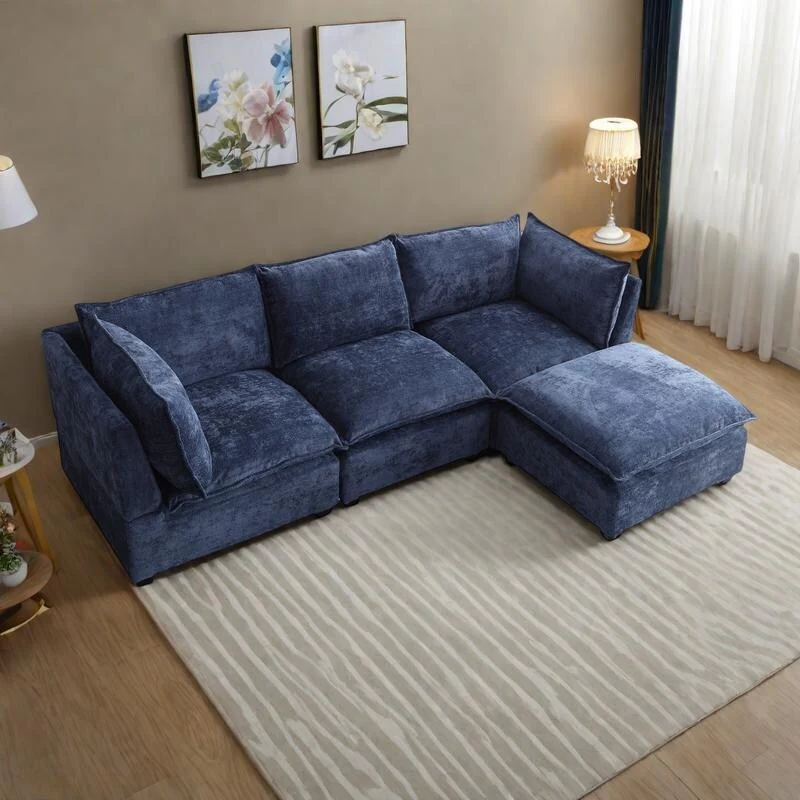 99.3 Linen Modular Sectional Sofa with Convertible Ottoman, L-Shaped 5-Seater