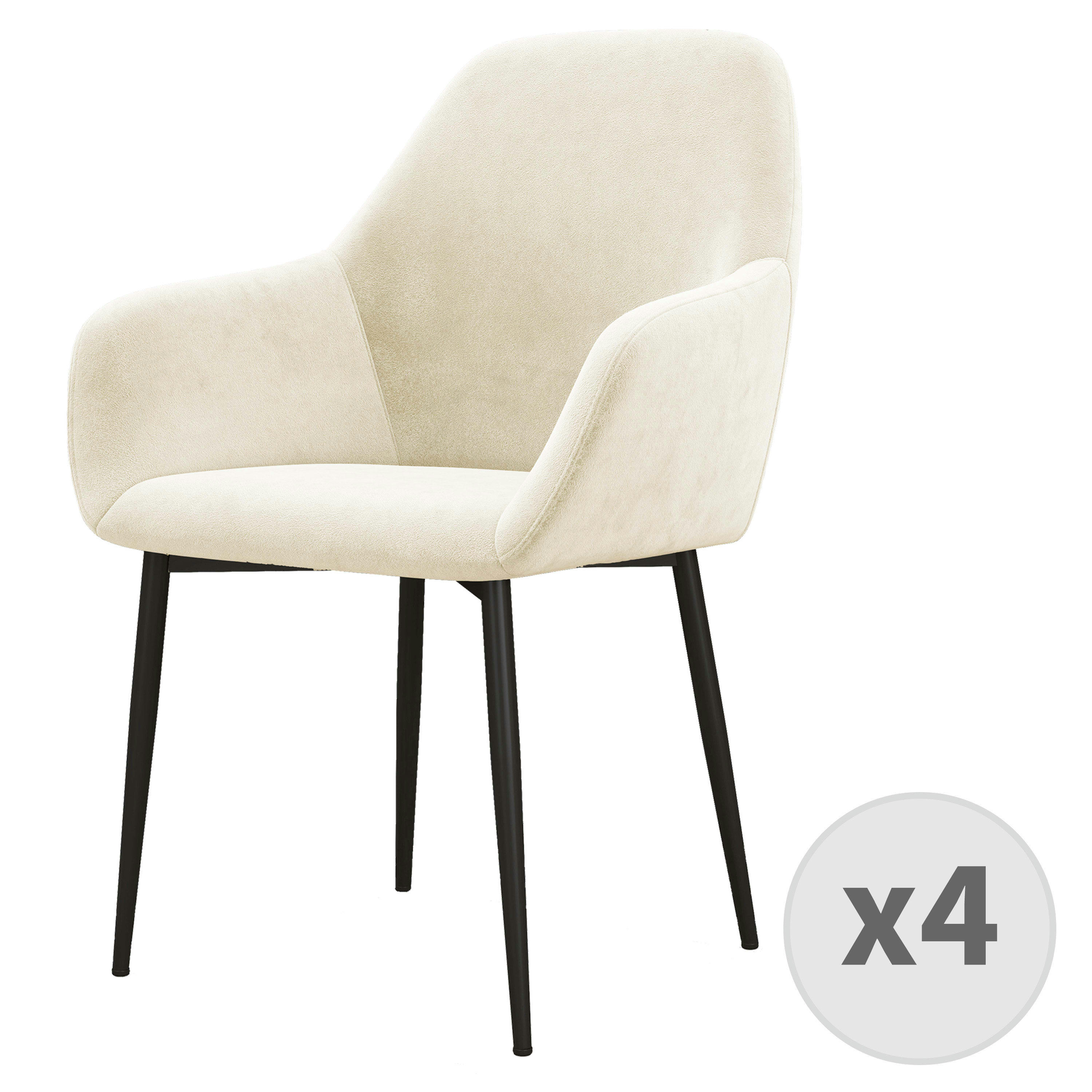 GABIN - Fauteuil de table en Velours Vanille et métal noir (x4)