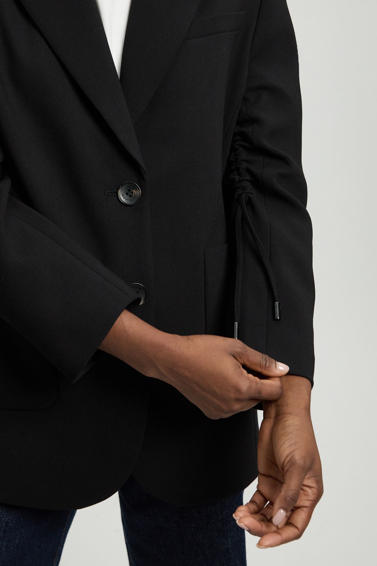 KarenMillen Compact Stretch Ruched Sleeve Detail Single Breasted Blazer