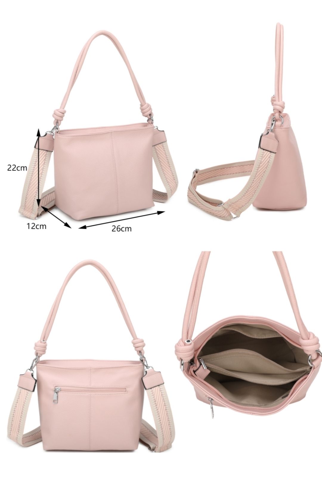 Fontanella Fashion Velora PU Leather Shoulder Hobo Bag with Braided and Canvas Strap
