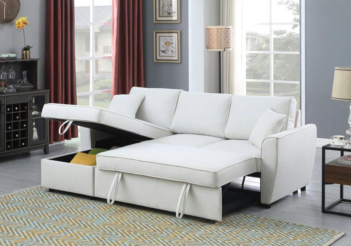 Brassex Arthur Sectional Sofa Bed with Storage, Beige