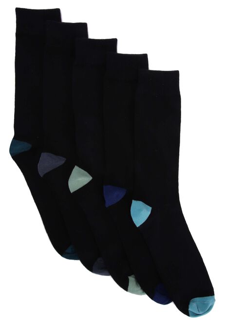 Mens 5pk Black Heel Toe Cotton Blend Ankle Socks
